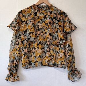 Zara Basic Long Sleeve Ruffle Boho Top   Sz M